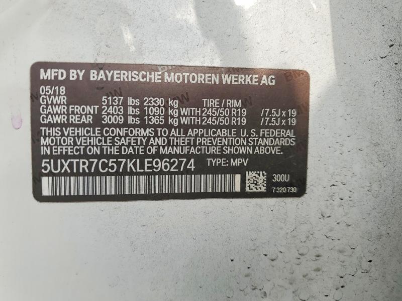 62831006 :رقم المزاد ، 5UXTR7C57KLE96274 vin ، 2019 Bmw X3 مزاد بيع