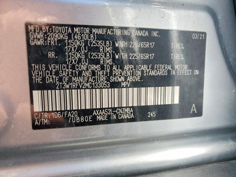 Продажа на аукционе авто 2021 Toyota Rav4, vin: 2T3W1RFV2MC133053, номер лота: 60707316