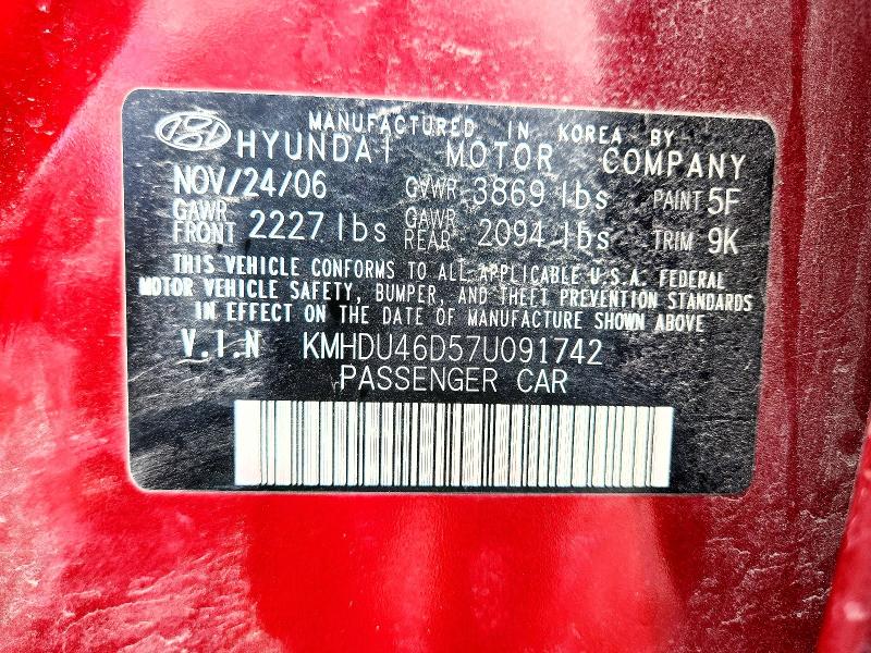 62302496 :رقم المزاد ، KMHDU46D57U091742 vin ، 2007 Hyundai Elantra مزاد بيع