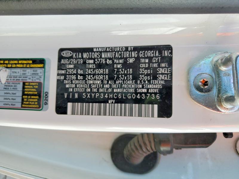 59234916 :رقم المزاد ، 5XYP34HC6LG043736 vin ، 2020 Kia Telluride مزاد بيع