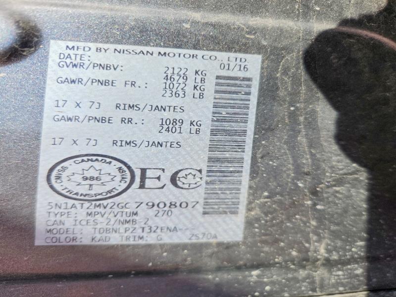 Aukcja sprzedaży 2016 Nissan Rogue, vin: 5N1AT2MV2GC790807, numer aukcji: 60023916