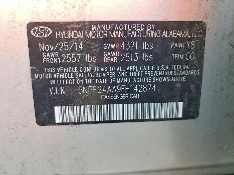 59742416 :رقم المزاد ، 5NPE24AA9FH142874 vin ، 2015 Hyundai Sonata مزاد بيع