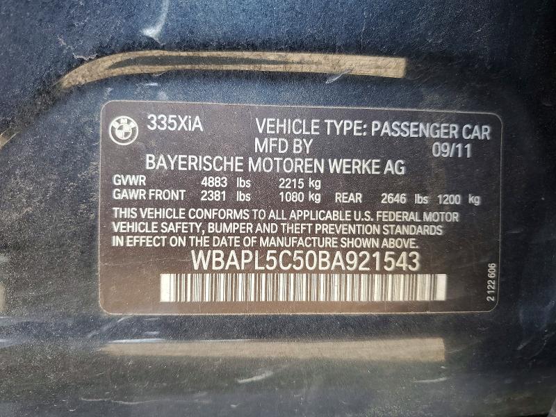 Aukcja sprzedaży 2011 Bmw 335, vin: WBAPL5C50BA921543, numer aukcji: 62916526