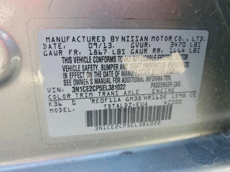 60999046 :رقم المزاد ، 3N1CE2CP5EL381022 vin ، 2014 Nissan Versa Note مزاد بيع