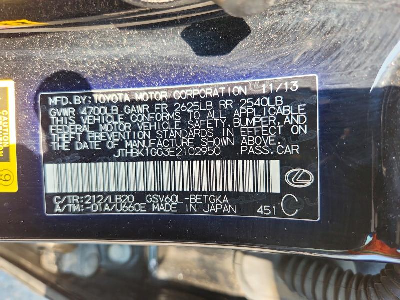 62879226 :رقم المزاد ، JTHBK1GG3E2102950 vin ، 2014 Lexus Es مزاد بيع
