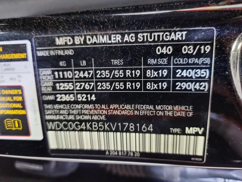 2019 Mercedes-benz Glc მანქანა იყიდება აუქციონზე, vin: WDC0G4KB5KV178164, აუქციონის ნომერი: 59186636