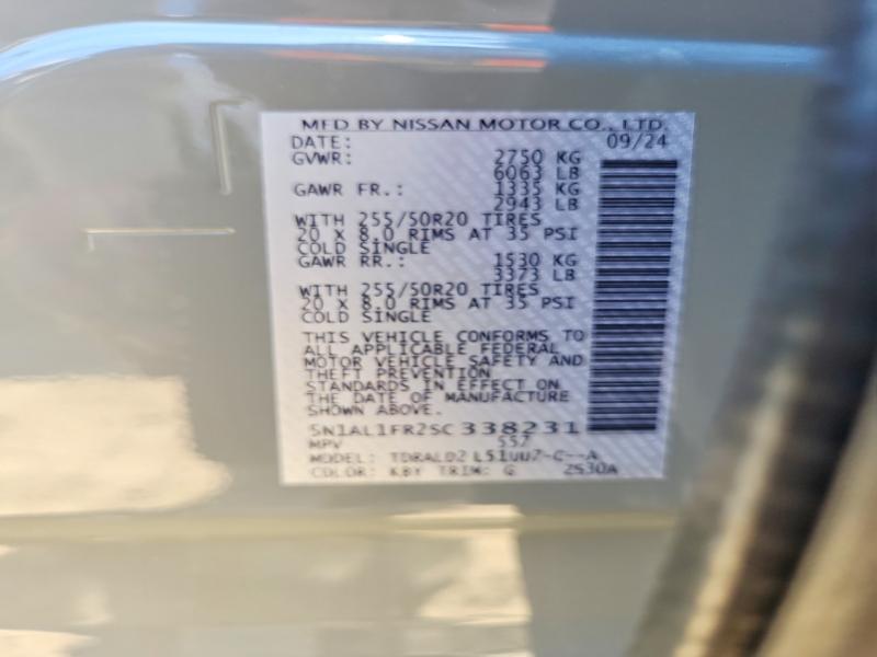 62091866 :رقم المزاد ، 5N1AL1FR2SC338231 vin ، 2025 Infiniti Qx60 مزاد بيع