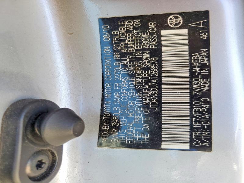 61200896 :رقم المزاد ، JTDKN3DU7A1268578 vin ، 2010 Toyota Prius مزاد بيع