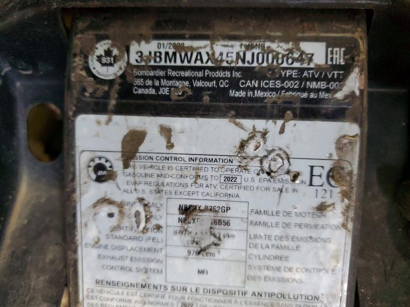 Aukcja sprzedaży 2022 Can-am Renegade, vin: 3JBMWAX45NJ000647, numer aukcji: 59847406