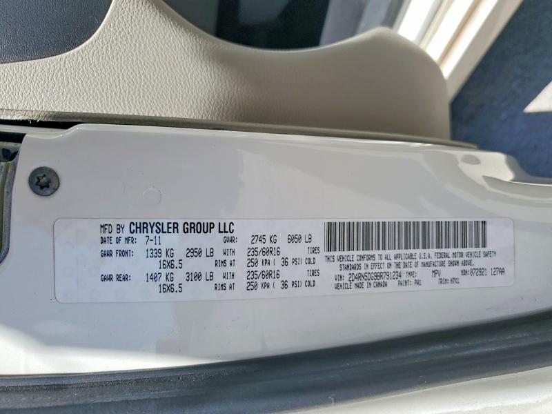 2011 Dodge Grand Caravan მანქანა იყიდება აუქციონზე, vin: 2D4RN5DG9BR791234, აუქციონის ნომერი: 61574686