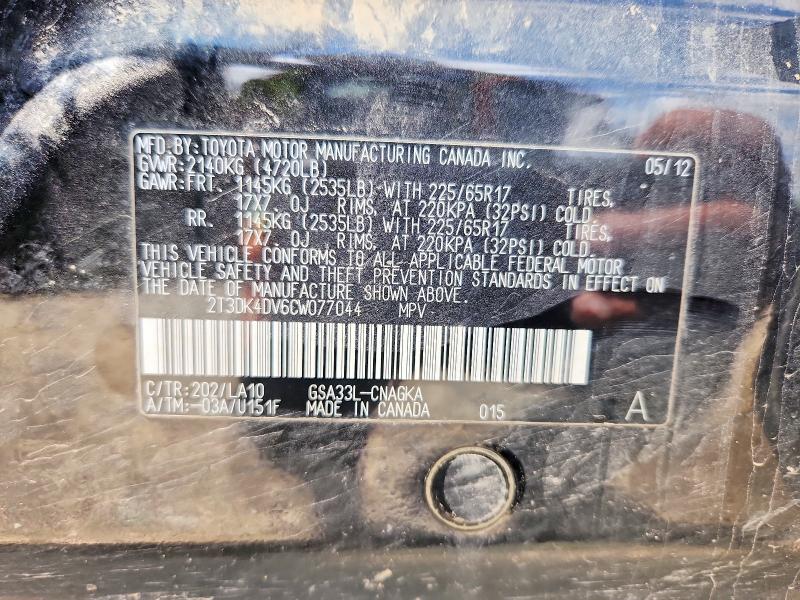 Продаж на аукціоні авто 2012 Toyota Rav4, vin: 2T3DK4DV6CW077044, номер лоту: 60123746