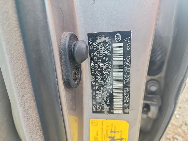 2004 Lexus Es მანქანა იყიდება აუქციონზე, vin: JTHBA30G345031920, აუქციონის ნომერი: 62688126