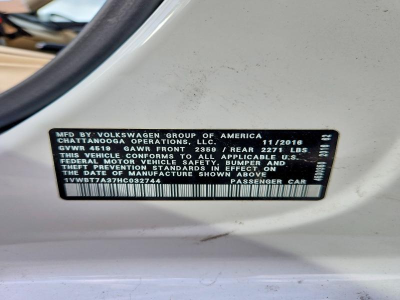 Aukcja sprzedaży 2017 Volkswagen Passat, vin: 1VWBT7A37HC032744, numer aukcji: 63123416