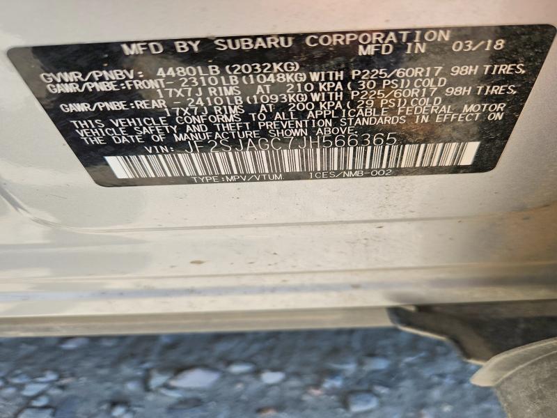 60693126 :رقم المزاد ، JF2SJAGC7JH566365 vin ، 2018 Subaru Forester مزاد بيع