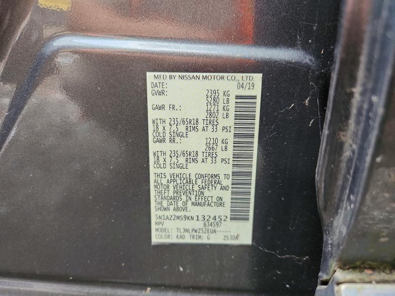 2019 Nissan Murano მანქანა იყიდება აუქციონზე, vin: 5N1AZ2MS9KN132452, აუქციონის ნომერი: 62630706