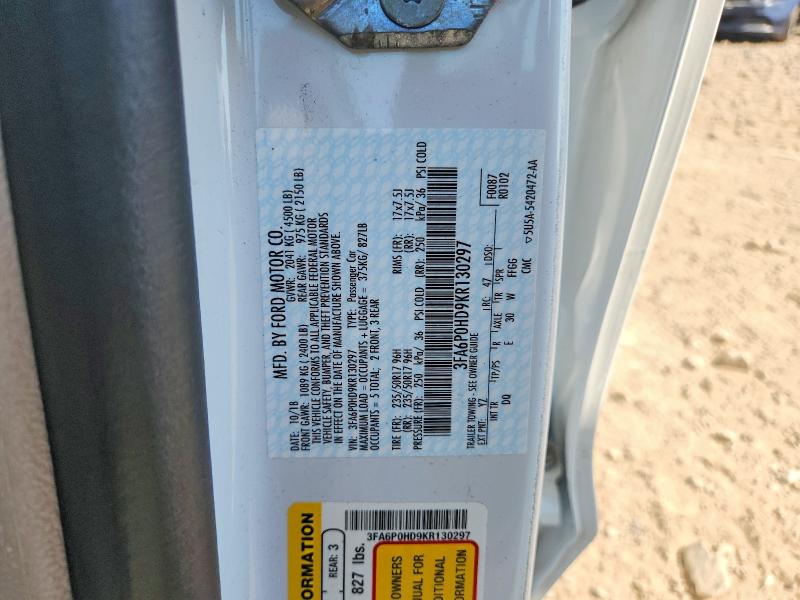 2019 Ford Fusion მანქანა იყიდება აუქციონზე, vin: 3FA6P0HD9KR130297, აუქციონის ნომერი: 60934486