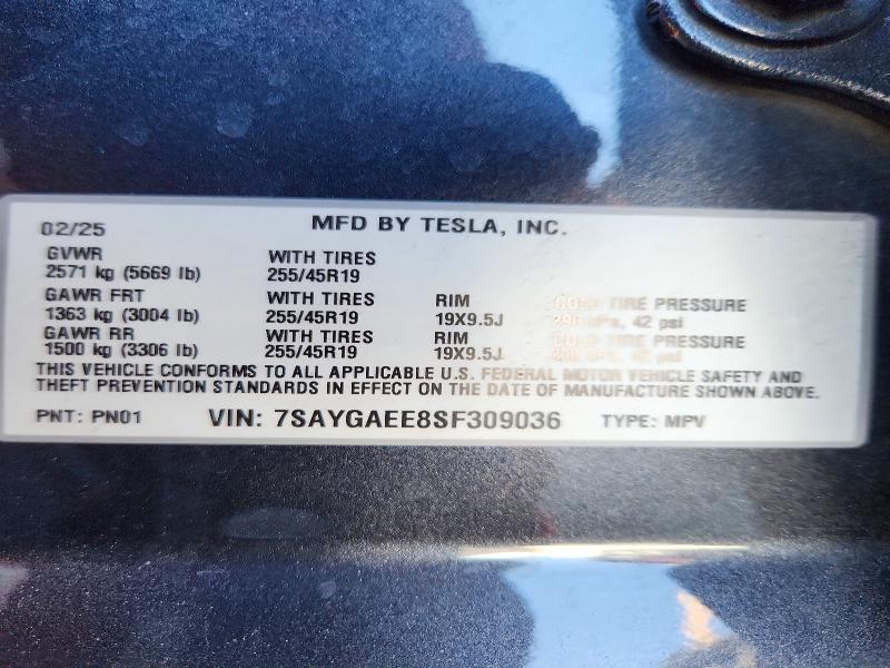 Продаж на аукціоні авто 2025 Tesla Model Y, vin: 7SAYGAEE8SF309036, номер лоту: 60720856