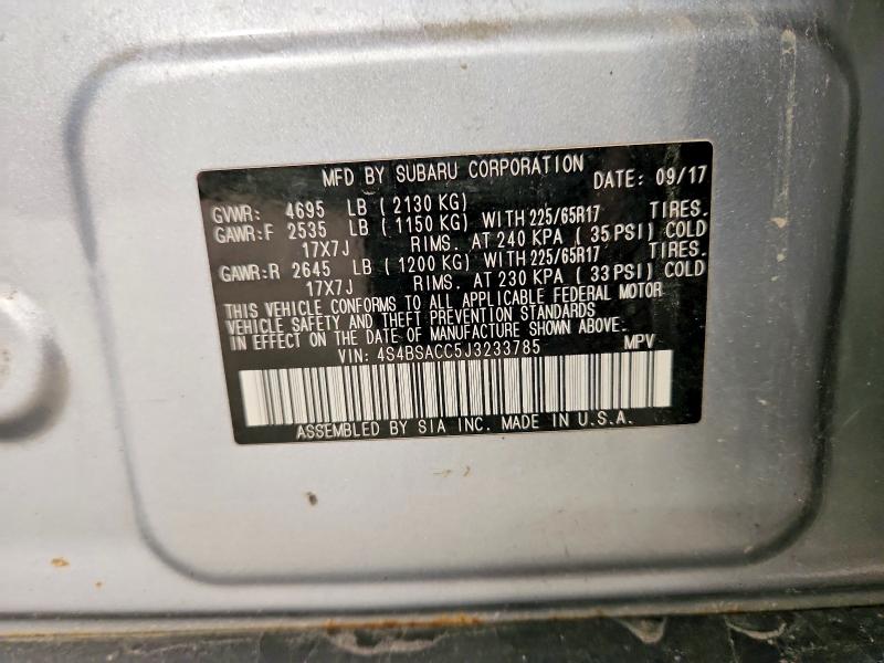 2018 Subaru Outback მანქანა იყიდება აუქციონზე, vin: 4S4BSACC5J3233785, აუქციონის ნომერი: 61425346