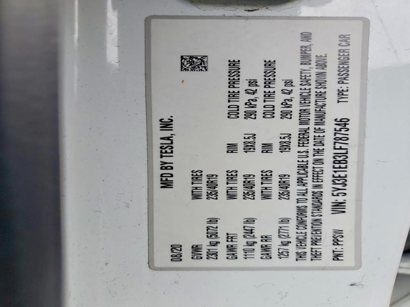 Продаж на аукціоні авто 2020 Tesla Model 3, vin: 5YJ3E1EB3LF787546, номер лоту: 56156086