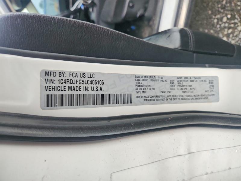 59965306 :رقم المزاد ، 1C4RDJFG5LC406106 vin ، 2020 Dodge Durango مزاد بيع