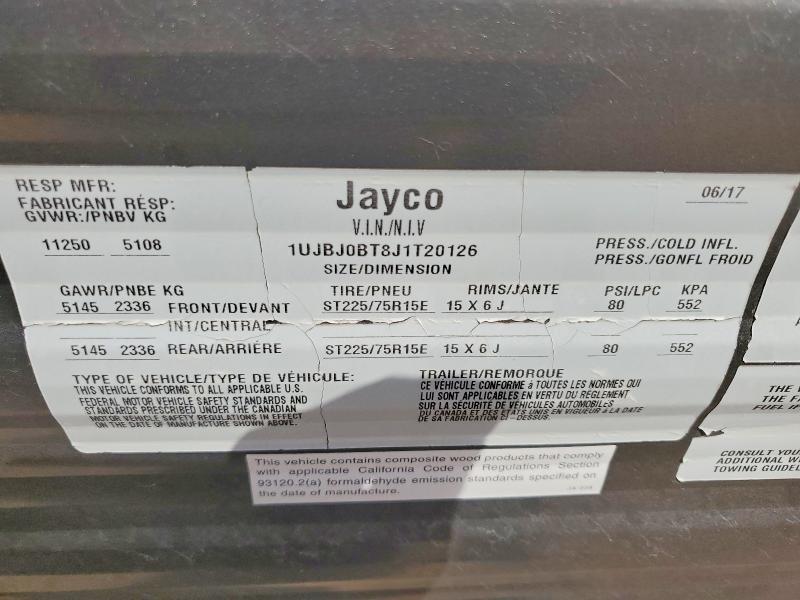 Aukcja sprzedaży 2018 Jayflight Recreational Vehicle (rv), vin: 1UJBJ0BT8J1T20126, numer aukcji: 59971076