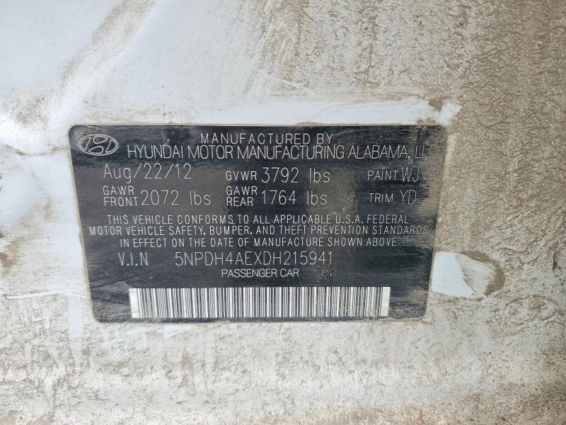 2013 Hyundai Elantra მანქანა იყიდება აუქციონზე, vin: 5NPDH4AEXDH215941, აუქციონის ნომერი: 57977886