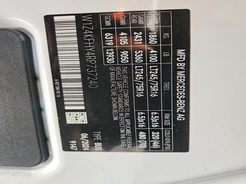 61164606 :رقم المزاد ، W1Z4KFHY4RP737240 vin ، 2024 Mercedes-benz Sprinter مزاد بيع