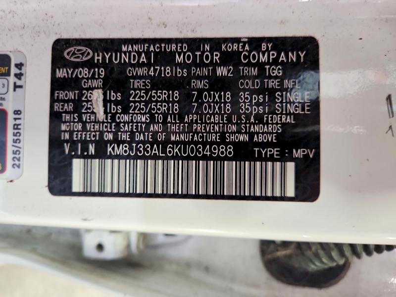 63001706 :رقم المزاد ، KM8J33AL6KU034988 vin ، 2019 Hyundai Tucson مزاد بيع