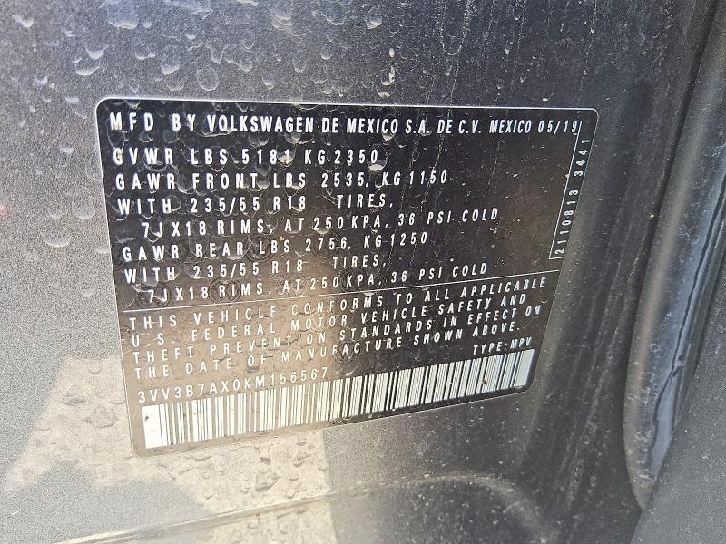 59889036 :رقم المزاد ، 3VV3B7AX0KM156567 vin ، 2019 Volkswagen Tiguan مزاد بيع