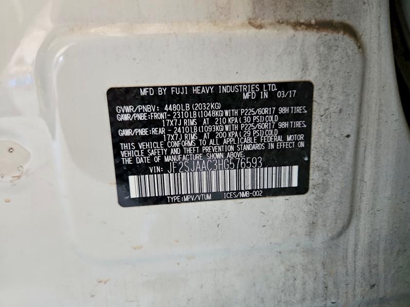 2017 Subaru Forester მანქანა იყიდება აუქციონზე, vin: JF2SJAAC3HG576593, აუქციონის ნომერი: 59402516