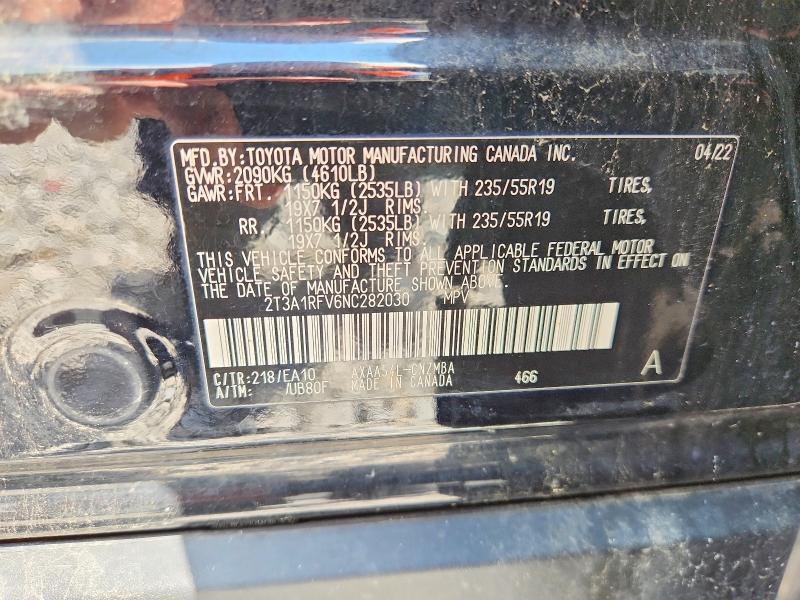 Aukcja sprzedaży 2022 Toyota Rav4, vin: 2T3A1RFV6NC282030, numer aukcji: 62076226