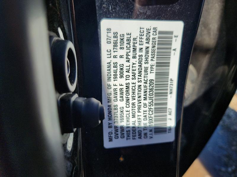 Продаж на аукціоні авто 2018 Honda Civic, vin: 19XFC2F55JE036209, номер лоту: 60188766