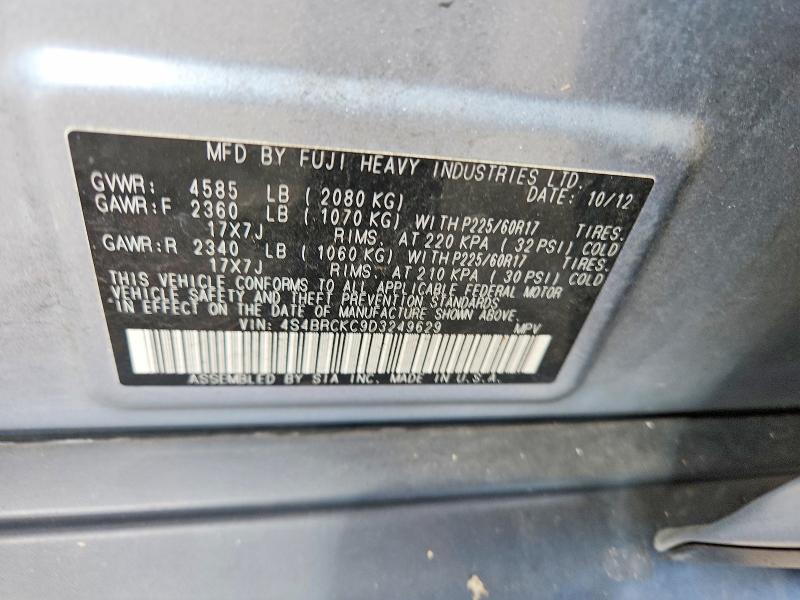 62102366 :رقم المزاد ، 4S4BRCKC9D3249629 vin ، 2013 Subaru Outback مزاد بيع