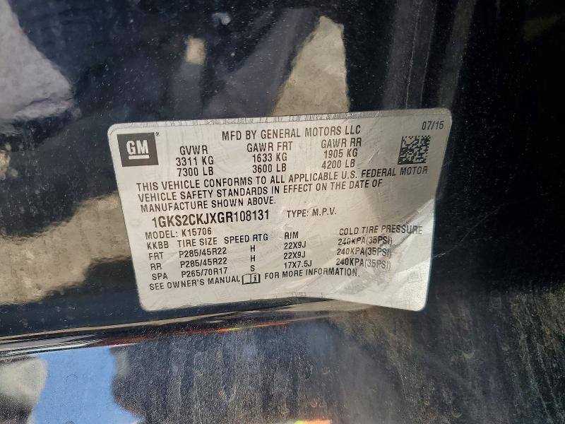 62156056 :رقم المزاد ، 1GKS2CKJXGR108131 vin ، 2016 Gmc Yukon مزاد بيع