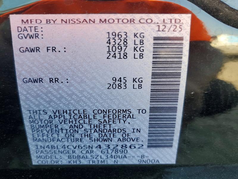 63016206 :رقم المزاد ، 1N4BL4CV6SN432862 vin ، 2025 Nissan Altima مزاد بيع