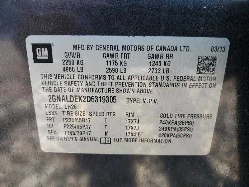 Aukcja sprzedaży 2013 Chevrolet Equinox, vin: 2GNALDEK2D6319305, numer aukcji: 62001346