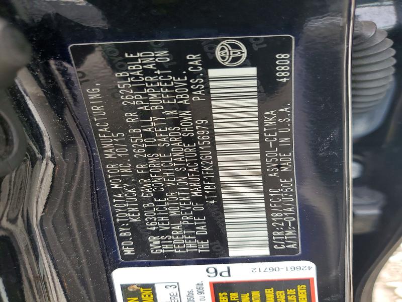 63307196 :رقم المزاد ، 4T1BF1FK2GU156979 vin ، 2016 Toyota Camry مزاد بيع