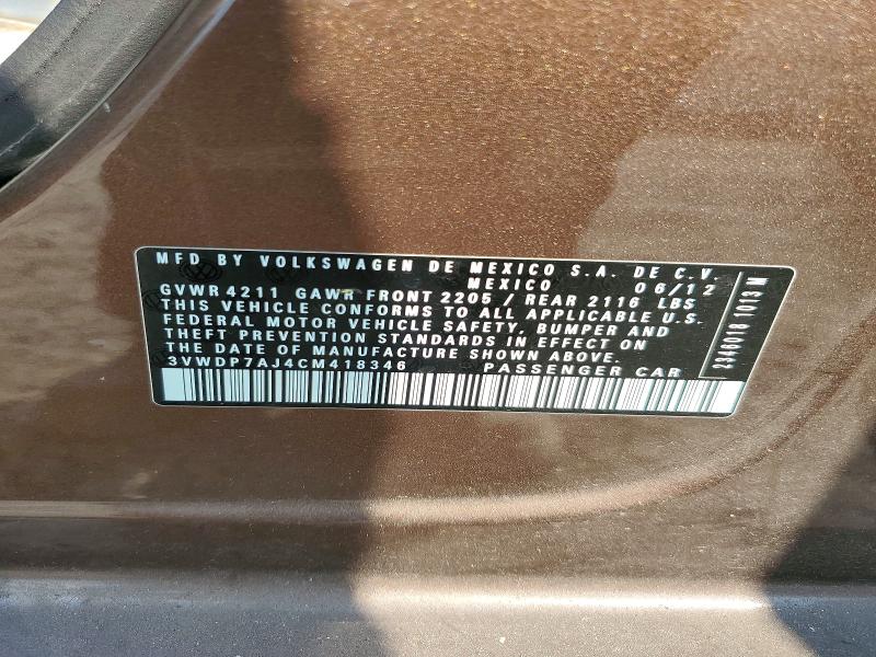 Продаж на аукціоні авто 2012 Volkswagen Jetta, vin: 3VWDP7AJ4CM418346, номер лоту: 62520196