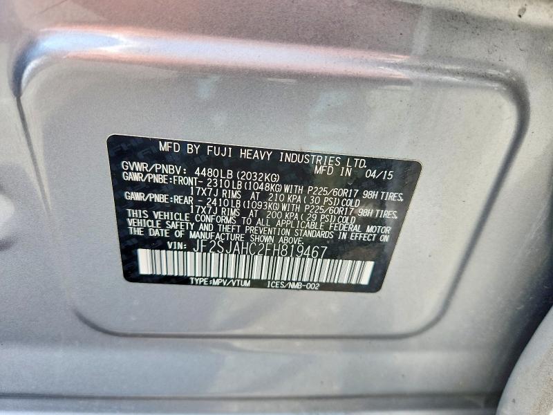 Продажа на аукционе авто 2015 Subaru Forester, vin: JF2SJAHC2FH819467, номер лота: 59868066