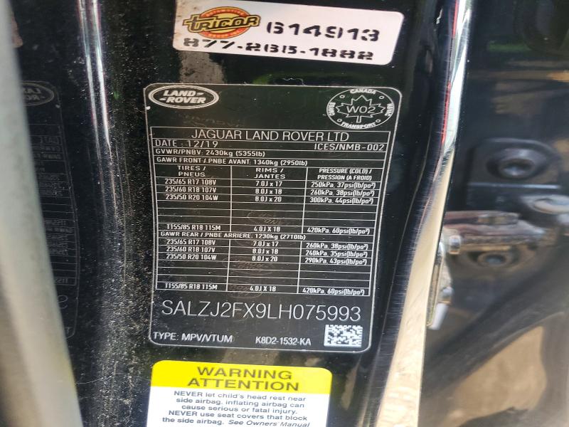 Продаж на аукціоні авто 2020 Land Rover Range Rover Evoque, vin: SALZJ2FX9LH075993, номер лоту: 62354976