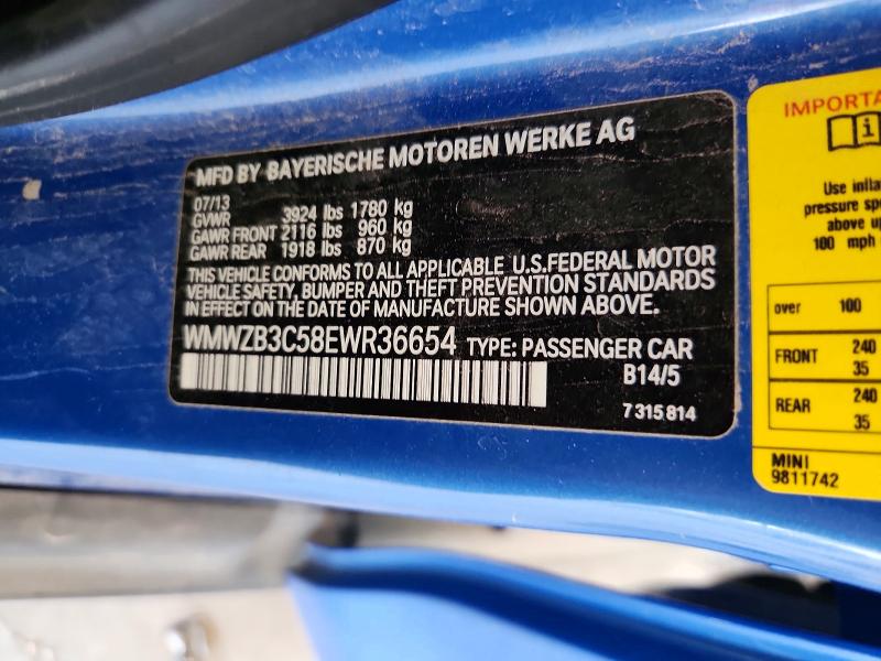 Продажа на аукционе авто 2014 Mini Cooper, vin: WMWZB3C58EWR36654, номер лота: 63708916