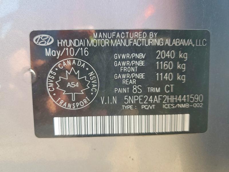61243846 :رقم المزاد ، 5NPE24AF2HH441590 vin ، 2017 Hyundai Sonata مزاد بيع