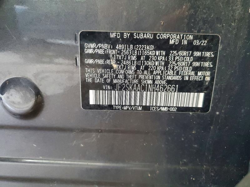 Aukcja sprzedaży 2022 Subaru Forester, vin: JF2SKAAC1NH462661, numer aukcji: 63326826