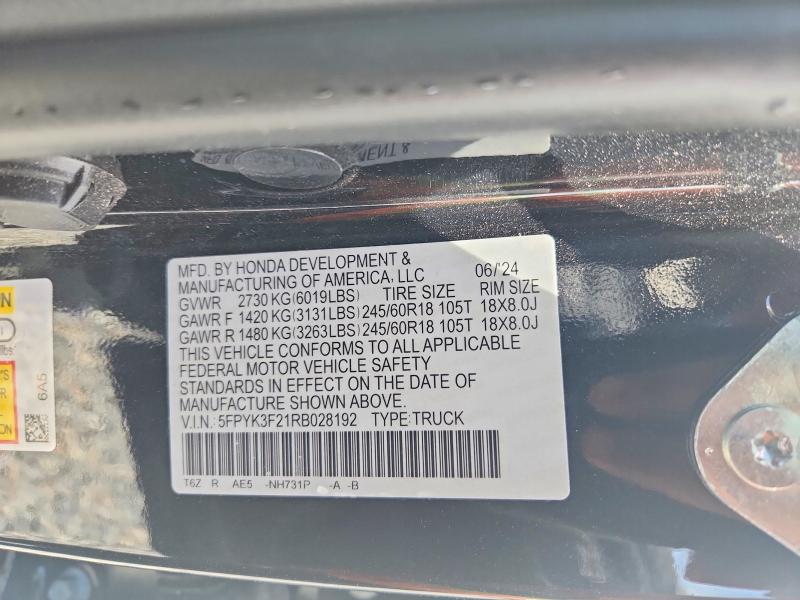 Aukcja sprzedaży 2024 Honda Ridgeline, vin: 5FPYK3F21RB028192, numer aukcji: 59621916