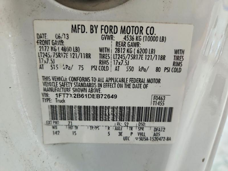 62085166 :رقم المزاد ، 1FT7X2B61DEB72649 vin ، 2013 Ford F250 مزاد بيع