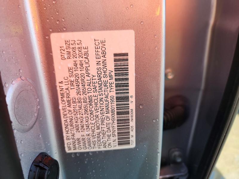 Продажа на аукционе авто 2021 Honda Passport, vin: 5FNYF7H9XMB011950, номер лота: 59590416