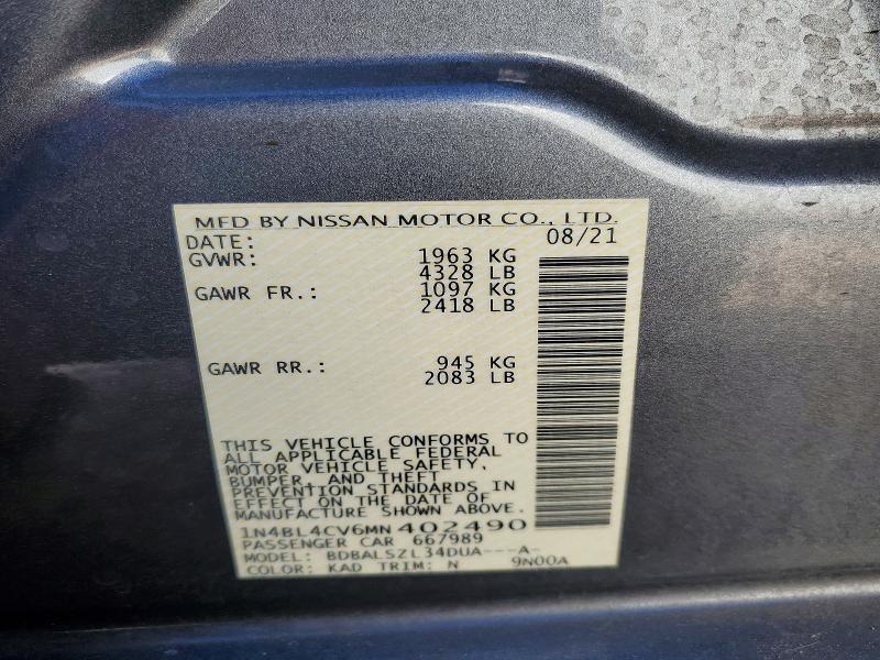 Продаж на аукціоні авто 2021 Nissan Altima, vin: 1N4BL4CV6MN402490, номер лоту: 61389126