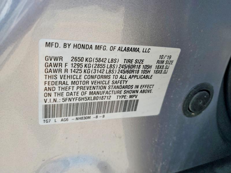 60311586 :رقم المزاد ، 5FNYF6H5XLB018712 vin ، 2020 Honda Pilot مزاد بيع
