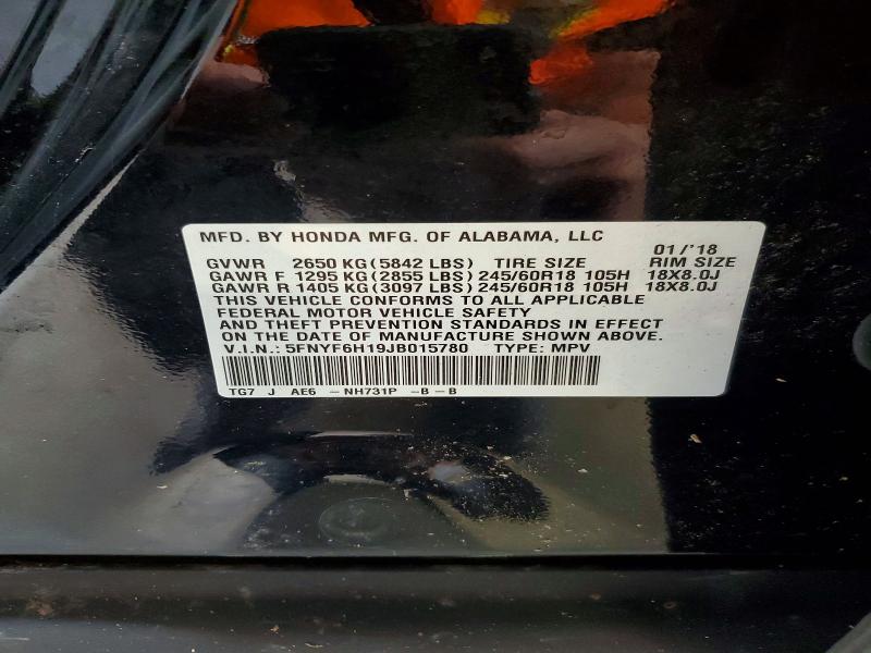 60584516 :رقم المزاد ، 5FNYF6H19JB015780 vin ، 2018 Honda Pilot مزاد بيع