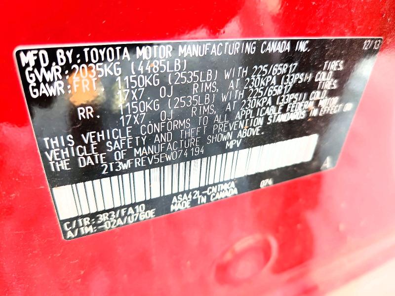Aukcja sprzedaży 2014 Toyota Rav4, vin: 2T3WFREV5EW074194, numer aukcji: 58621096